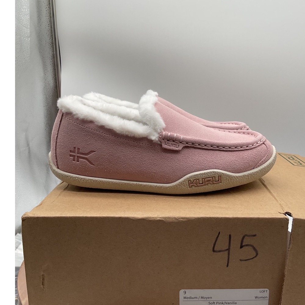 Kuru Loft Women 9 Soft Pink Vanilla Suede Faux Fur Moccasin Slippers Orthopedic - Picture 5 of 10